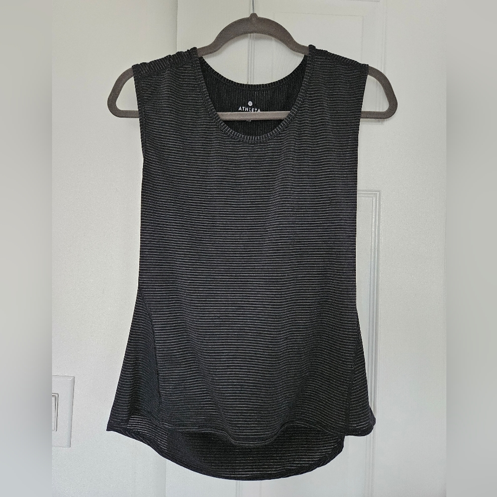 Athleta Black and Gray Striped Sleeveless Tank Top, Size XS